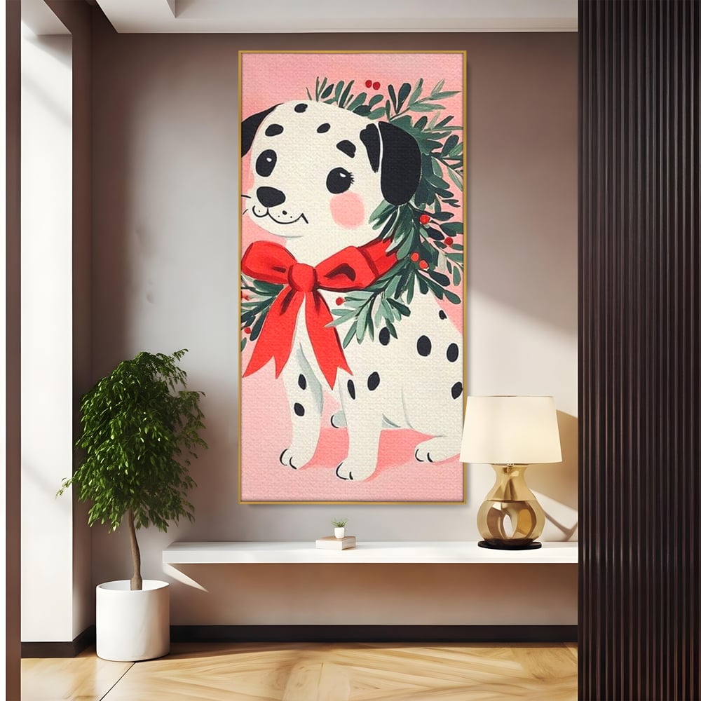 Tablou canvas cu tablou canvas cu catel dalmatian, in rama de aluminiu auriu